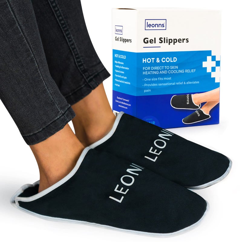 LEONNS Gel Ice Pack Slippers - Provides Hot and Cold Therapy for Foot Pain, Neuropathy Pain Relief for Feet, Gout Relief, Swollen Feet, Plantar Fasciitis and Heel Spurs- One Size Fits Most (Black) - Image 1