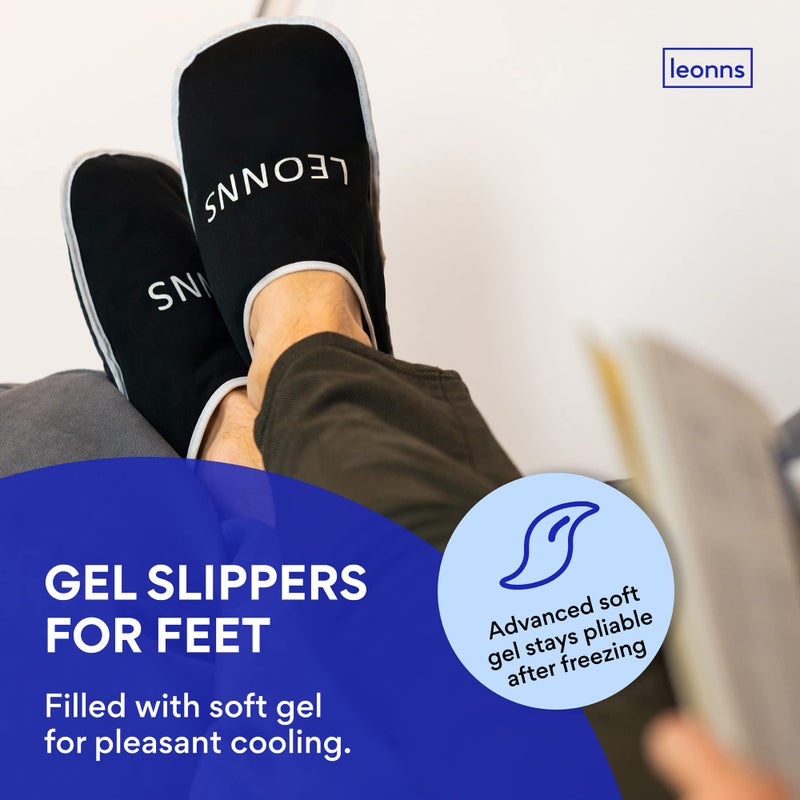 LEONNS Gel Ice Pack Slippers - Provides Hot and Cold Therapy for Foot Pain, Neuropathy Pain Relief for Feet, Gout Relief, Swollen Feet, Plantar Fasciitis and Heel Spurs- One Size Fits Most (Black) - Image 3