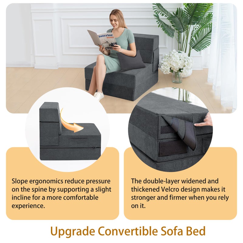 Ressainic Folding Sofa Bed Chair with Pillow,Convertible Fold Out Chair Bed Sleeper,Foam Floor Mattress, Foldable Futon Couch Bed for Living Room/Dorm/Guest/Office (Grey, Single) - Image 4