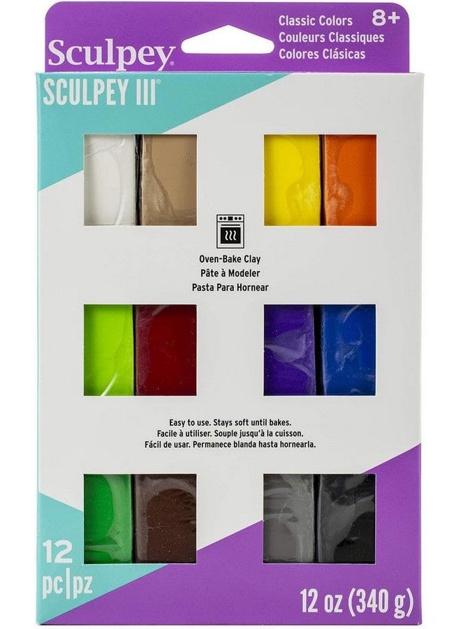 Sculpey III 12 Bright Colors of Polymer Oven-Bake Clay, Non Toxic 12 oz., great for modeling, sculpting, holiday, DIY & school projects.Great for kids & beginners! - Image 1