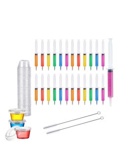 Jello Shot Syringes Set, Include 25 2 oz Syringes for Jello Shots, 25 Jello Shot Cups with Lids, 2 Cleaning Brush, Condiment Containers for Bachelorette Parties Summer Party Supplies 50 Pack