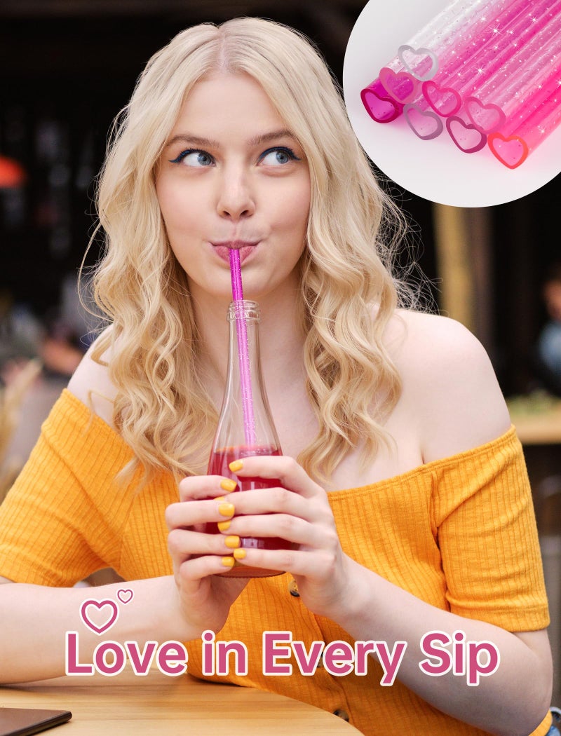 NiHome 8-Pack 12" Reusable Heart Shaped Glitter Straws Fit for Stanley Tumbler 40/30/64oz, Glitter Gradient Pink Plastic Drinking Straws for Stanley Cups, Gift Straw for Christmas, Valentineâ€™s Day - Image 3