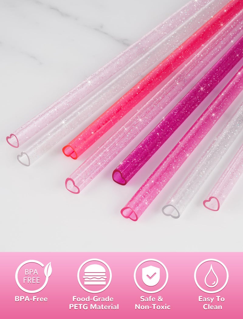 NiHome 8-Pack 12" Reusable Heart Shaped Glitter Straws Fit for Stanley Tumbler 40/30/64oz, Glitter Gradient Pink Plastic Drinking Straws for Stanley Cups, Gift Straw for Christmas, Valentineâ€™s Day - Image 2