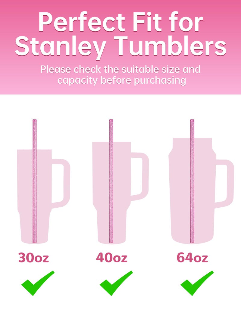 NiHome 8-Pack 12" Reusable Heart Shaped Glitter Straws Fit for Stanley Tumbler 40/30/64oz, Glitter Gradient Pink Plastic Drinking Straws for Stanley Cups, Gift Straw for Christmas, Valentineâ€™s Day - Image 4