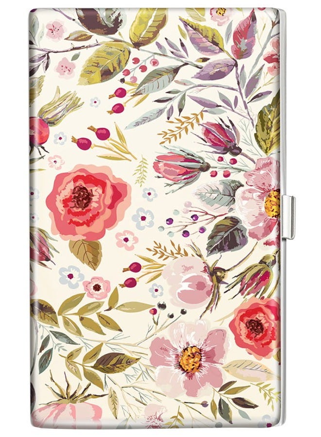 Swooflia Business Card Holder Case Wallet for Women Metal Pink Retro Flower Slim Pocket Purse Square Card Cases Cute Gifts For Realtors Real Estate Agents, Flowers 1 - Image 1