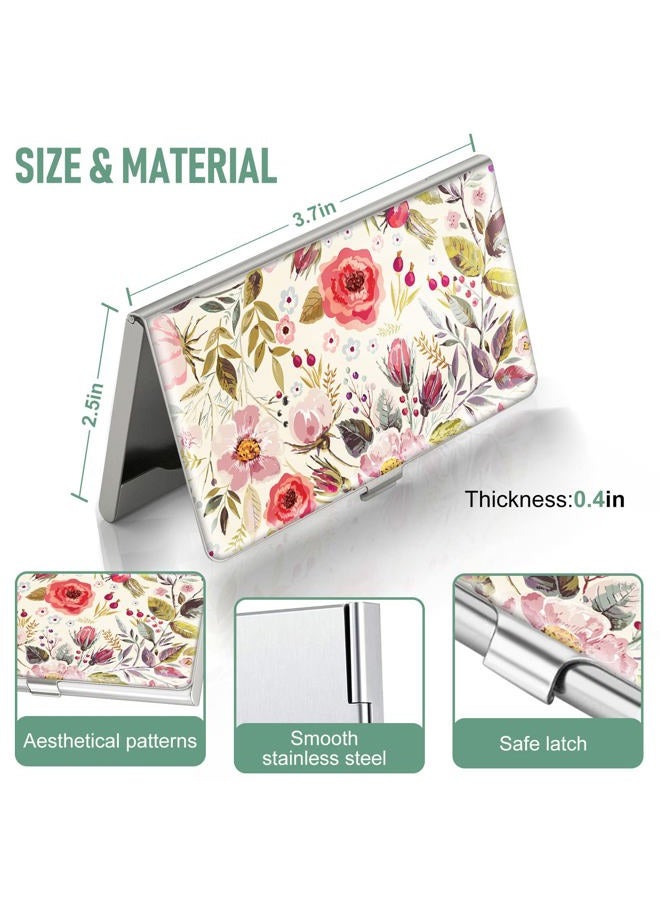 Swooflia Business Card Holder Case Wallet for Women Metal Pink Retro Flower Slim Pocket Purse Square Card Cases Cute Gifts For Realtors Real Estate Agents, Flowers 1 - Image 3