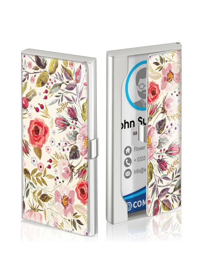 Swooflia Business Card Holder Case Wallet for Women Metal Pink Retro Flower Slim Pocket Purse Square Card Cases Cute Gifts For Realtors Real Estate Agents, Flowers 1 - Image 2