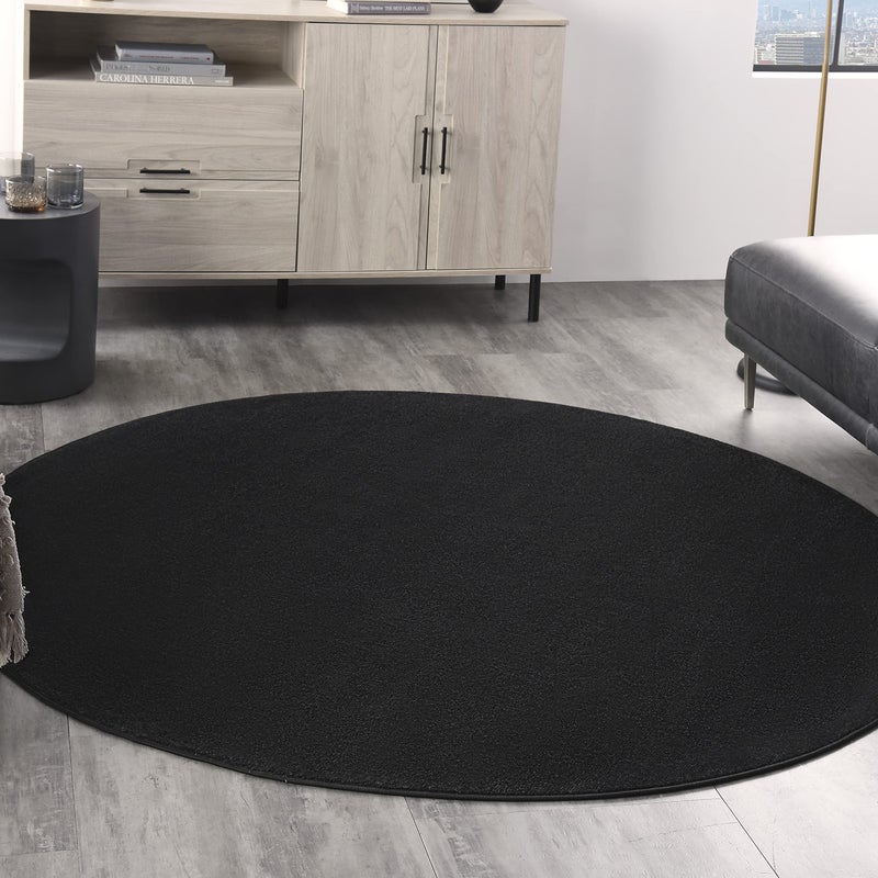 Nourison Home Nourison Essentials Black 6' x Round Area Rug - Easy Clean, Non Shedding, Bed Room, Living Room, Dining Room, Kitchen (6' x Round) - Image 1