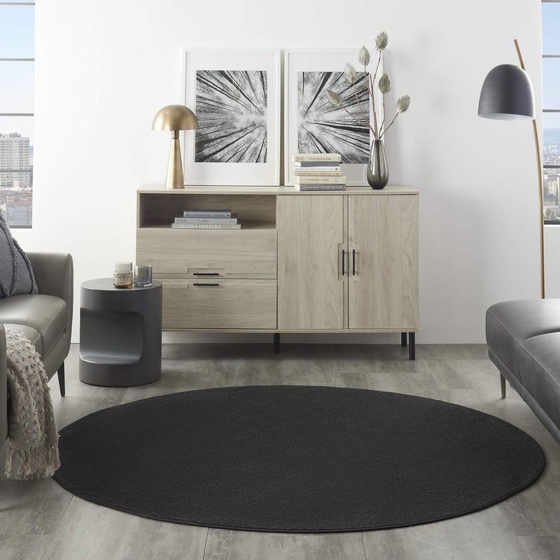 Nourison Home Nourison Essentials Black 6' x Round Area Rug - Easy Clean, Non Shedding, Bed Room, Living Room, Dining Room, Kitchen (6' x Round) - Image 3