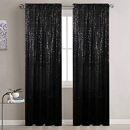 Partisout Sequin Backdrop Photo Glitter Backdrops Sparkle Background 2 Panels Blackout Curtains Photography Payette Outdoor Curtain for Party Wedding Black