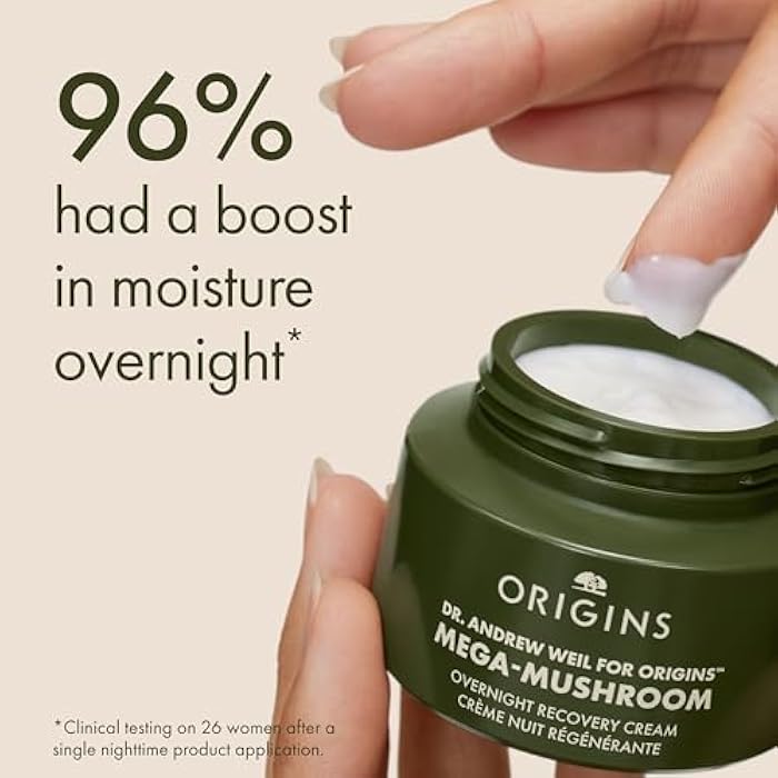 Origins Mega-Mushroom Overnight Recovery Skin Barrier Cream | For Deep Overnight Hydration & Reduced Visible Redness | With Reishi Mushroom, Fermented Chaga Mushroom & Evening Primrose, 1.7 Fl Oz - Image 2