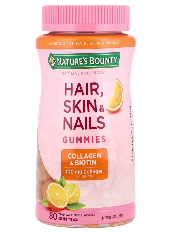 Optimal Solutions® Hair Skin & Nails Gummies Collagen & Biotin Tropical Citrus 80 Gummies