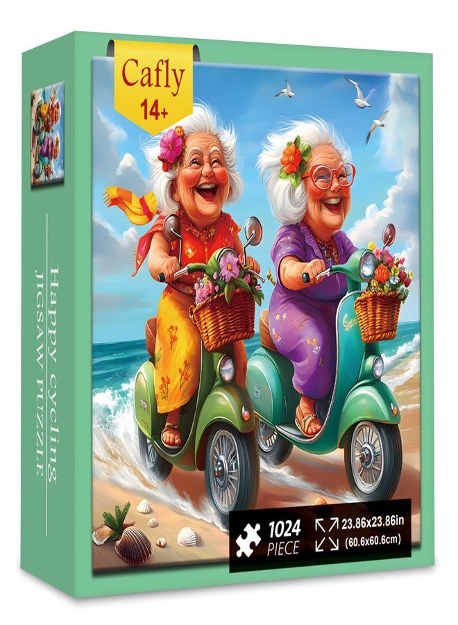 Cafly Jigsaw Puzzles 1024 Pieces for Adults - Funny Beach Ride, Grandma Motorcycle Theme as Home Decor, Gift for Adult Puzzle Lovers Z0808 - Image 1