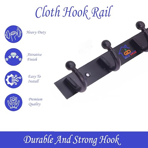 GHAR DWAR Heavy Duty Goli Stainless Steel Cloth Hanger Suitable for Bathroom Bedroom Kitchen Wall Hook Rail Hanging Scarf, Coat,Keys Tie Clothes Towel Door Robe Hanging (Pack of 2, Black 8 Hook) - Image 2