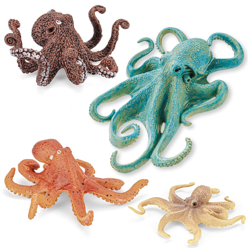 THINKBAY 4PCS Octopus Figurines Sea Animal ToysPlastic Ocean Animals Toys Figures Realistic Soft Sea Creatures Toys for Kids Boys Girls Birthday Gifts for Kids Cake Toppers Decoration - Image 3