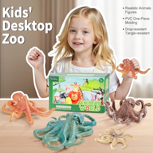 THINKBAY 4PCS Octopus Figurines Sea Animal ToysPlastic Ocean Animals Toys Figures Realistic Soft Sea Creatures Toys for Kids Boys Girls Birthday Gifts for Kids Cake Toppers Decoration - Image 5