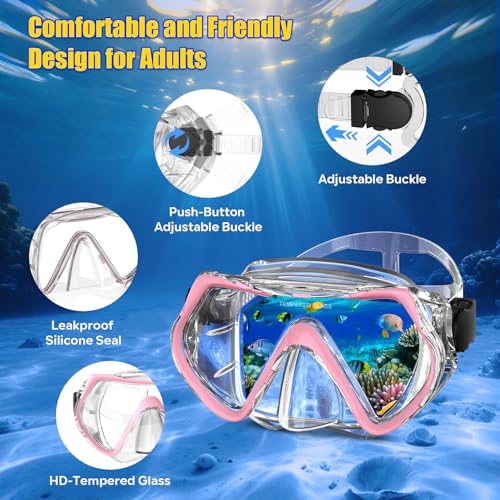 MELUMILU Snorkel Set, Snorkel Mask 180° Panoramic Wide View, Anti-Fog Scuba Diving Gear, Professional Swim Goggles for Free Breathing, Swim, Diving, Anniversary Birthday Gifts for Women Mom Men Dad﻿ - Image 2