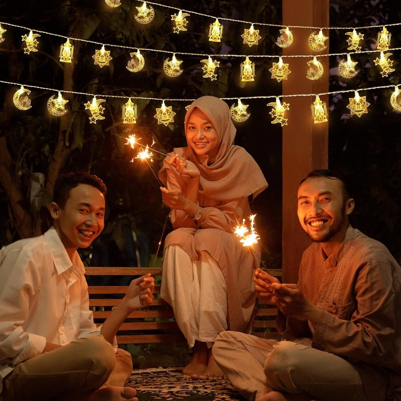 CTDZLED 20FT 40LED Warm White Ramadan String Lights, Battery Operated, Indoor/Outdoor, LED, Star Moon Castle Lantern, Ramadan Decorations, Eid Mubarak, Party Decor - Image 5