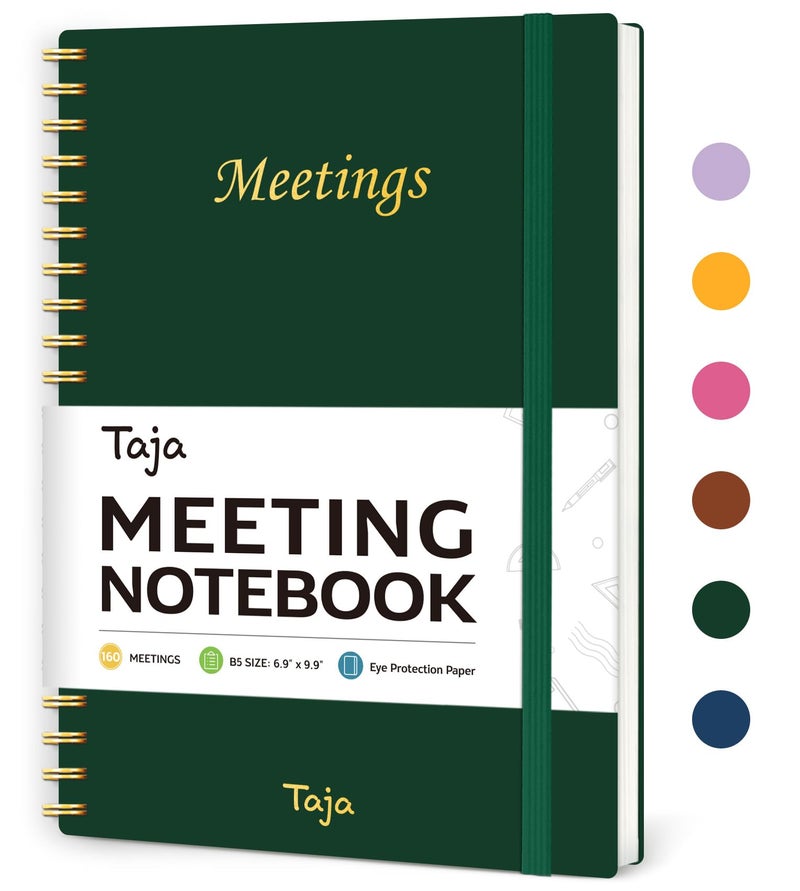 Taja Meeting Notebook for Work Organization - Work Planner Notebook with Action Items, Agenda Planner for Note Taking, 160 Pages (6.9" X 9.9") Project Organizer for Men & Women - Dark Green - Image 1