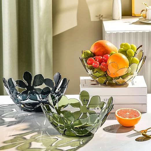 ENNCOZY Transparent Petal Shaped Fruit Basket, Creative Flower Cutout Fruit Bowl, Decorative Fruit Tray for Vegetables, Snacks, Bread, Fruits, and Candy (Multicolor) (Pack of 1) - Image 1