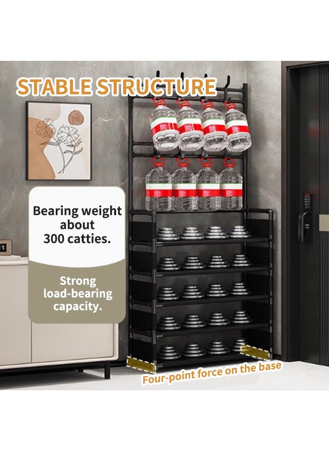 Beauenty - 2 in 1 Shoe Rack, Sturdy Coat Rack with Shelves and Hooks, Double Row Hook Design, Suitable for Daily Storage - Image 1