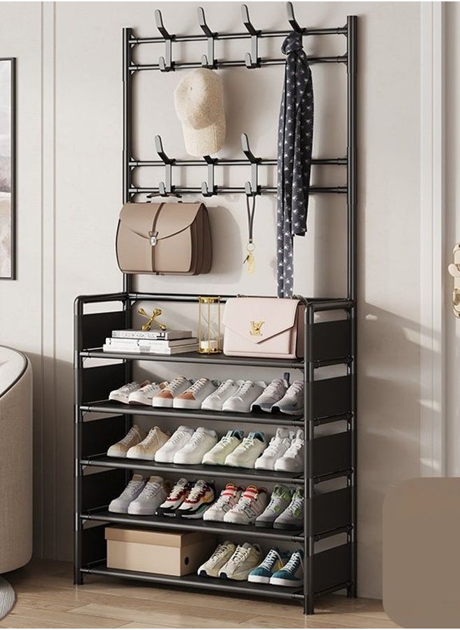 Beauenty - 2 in 1 Shoe Rack, Sturdy Coat Rack with Shelves and Hooks, Double Row Hook Design, Suitable for Daily Storage - Image 1