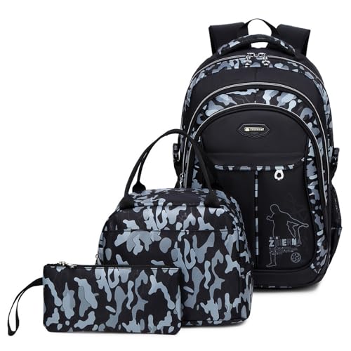 goldwheat School Backpack for Boys Cool Camouflage Bookbags with Lunch Box Pencil Case 3pcs for Middle School - Image 1