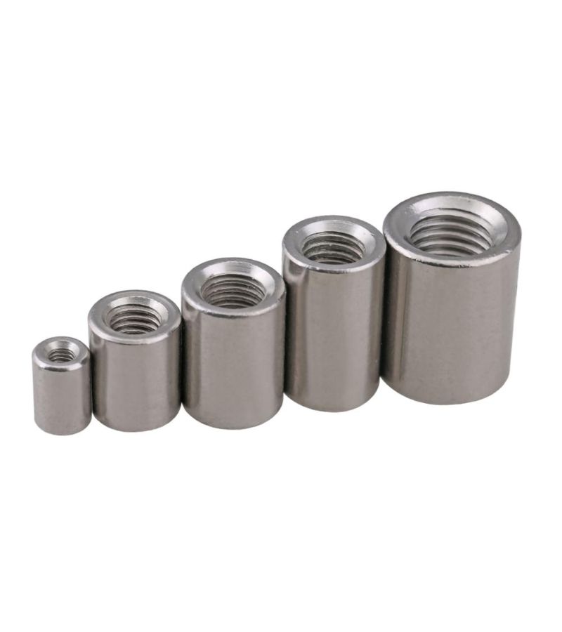 2Pcs M8x12x25 304 Stainless Steel Round Coupling Nuts Full Thread Polished Finish - Image 1