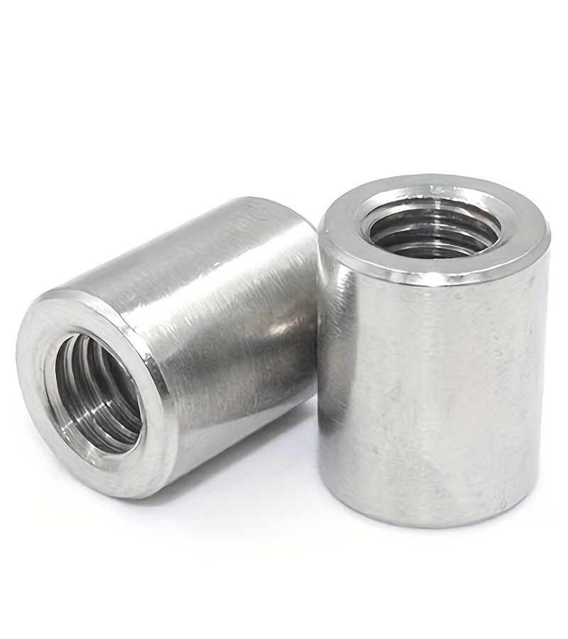 2Pcs M8x12x25 304 Stainless Steel Round Coupling Nuts Full Thread Polished Finish - Image 3