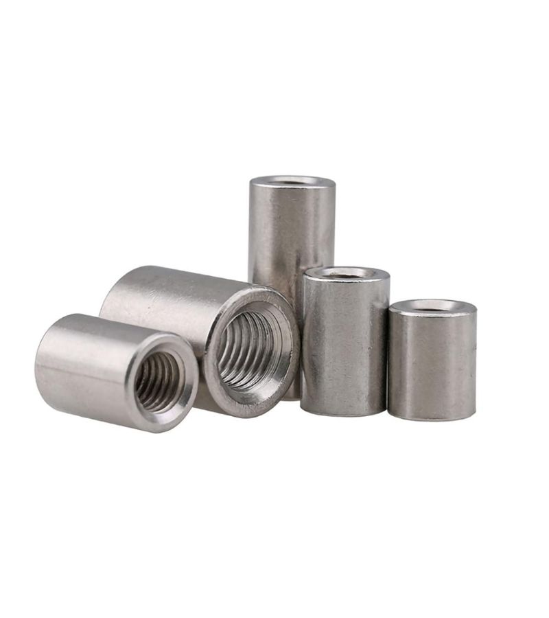 2Pcs M8x12x25 304 Stainless Steel Round Coupling Nuts Full Thread Polished Finish - Image 2