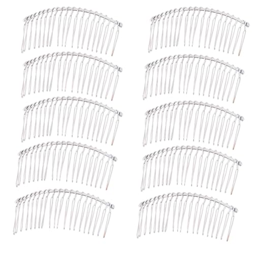 LOVEF 10 Pcs 20 Teeth Comb Silver Fancy DIY Metal Wire Hair Comb Clips Bridal/veil/crafts 3in by Velvet Bridal - Image 1