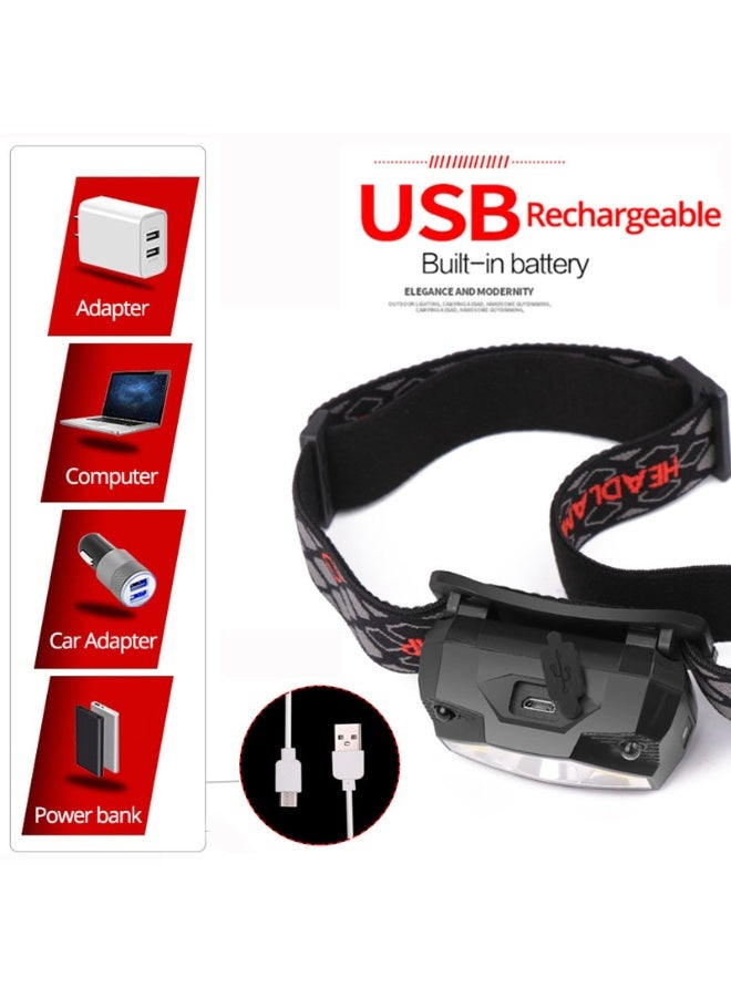 TodyJeyHo Waterproof Outdoor Headlamp – Dual Switch (Mode + Sensor), USB Rechargeable, 6 Light Modes (XPG/COB White/Red), 73g Ultra-Light, IPX5 Waterproof – Includes Sensor Headlamp, Color Box & USB Cable - Image 4