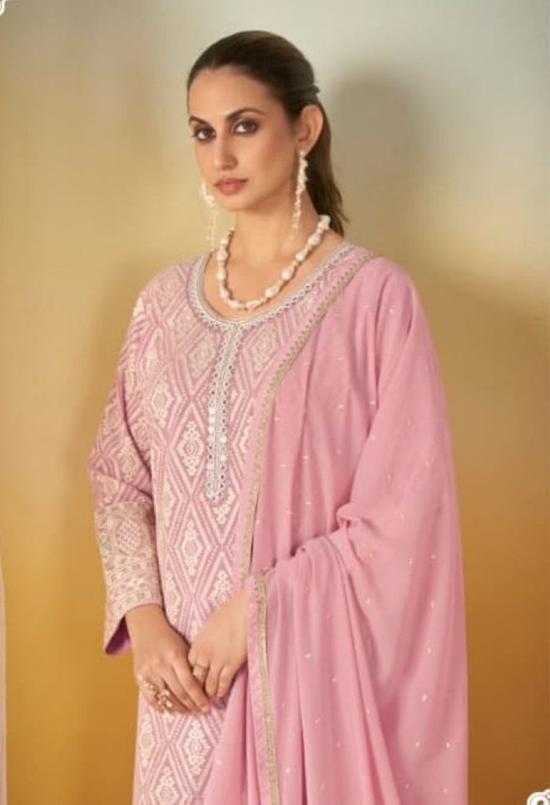 ANAITA Pink Georgette Free Size Stitched Suit with Embroidery & Sequence Work - Image 2