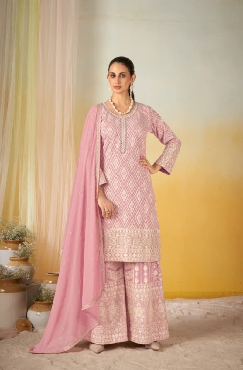 ANAITA Pink Georgette Free Size Stitched Suit with Embroidery & Sequence Work - Image 1