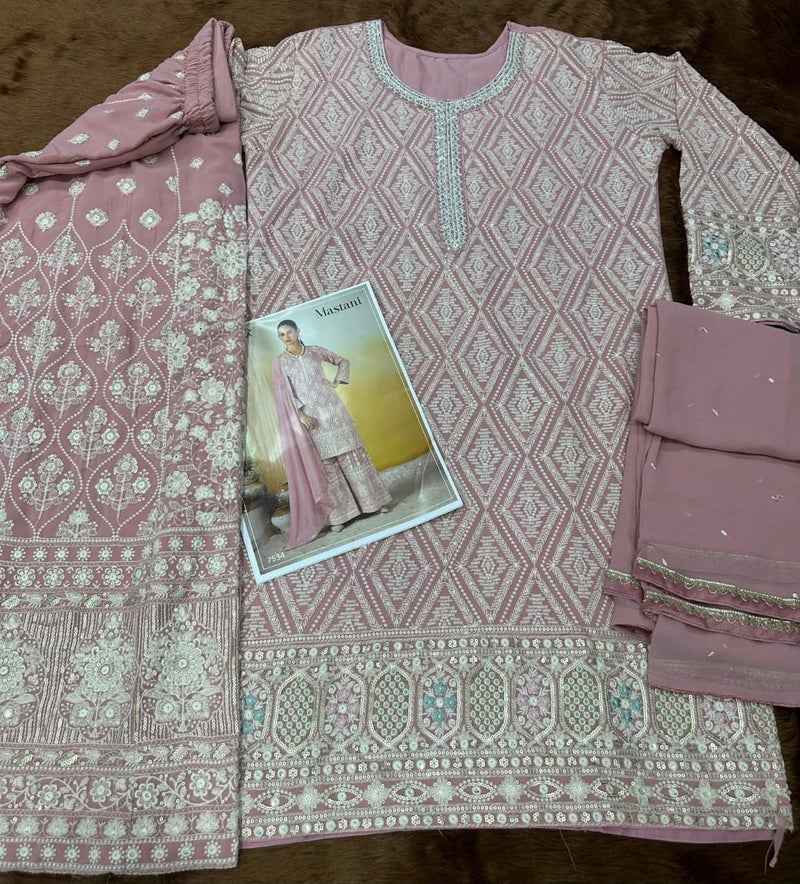 ANAITA Pink Georgette Free Size Stitched Suit with Embroidery & Sequence Work - Image 3