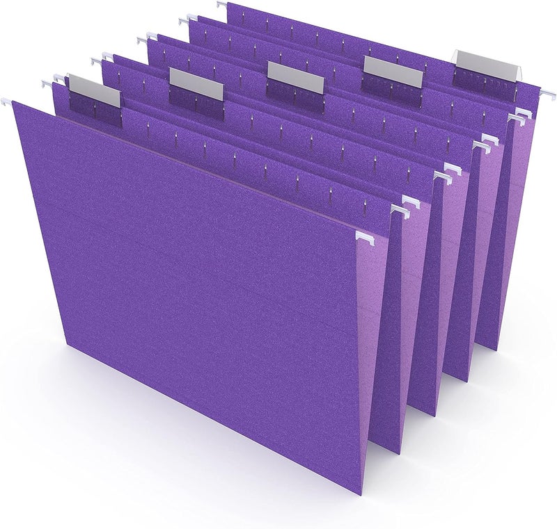Staples حافظات ملفات معلقة، حجم خطاب، بنفسجي، علامات مقطوعة 1/5، مقاومة للتمزق، تشمل علامات وإدخالات، 25 حافظة - Image 1
