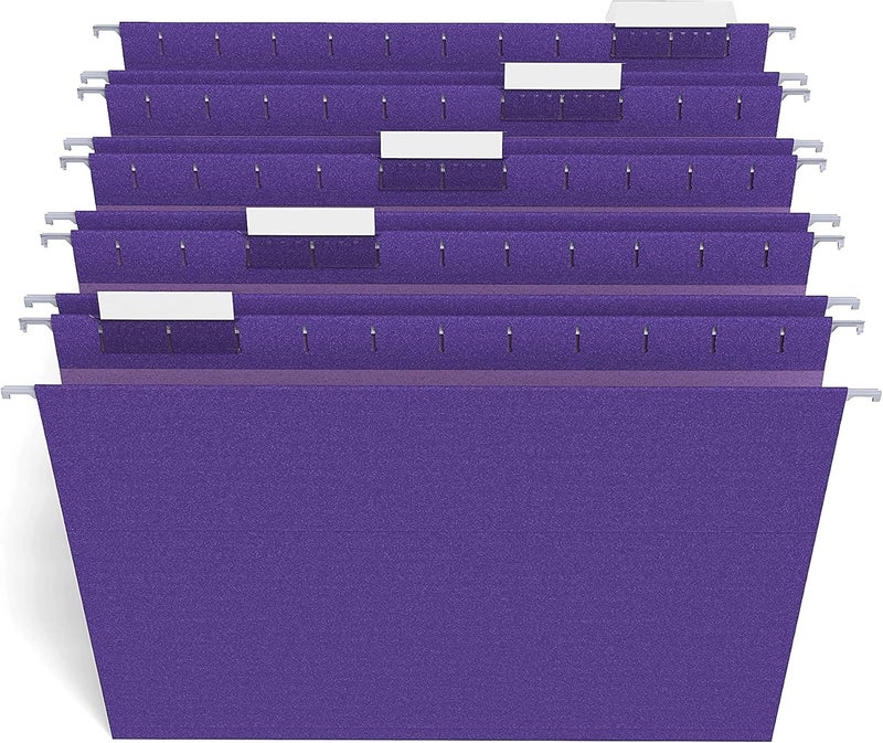 Staples حافظات ملفات معلقة، حجم خطاب، بنفسجي، علامات مقطوعة 1/5، مقاومة للتمزق، تشمل علامات وإدخالات، 25 حافظة - Image 2