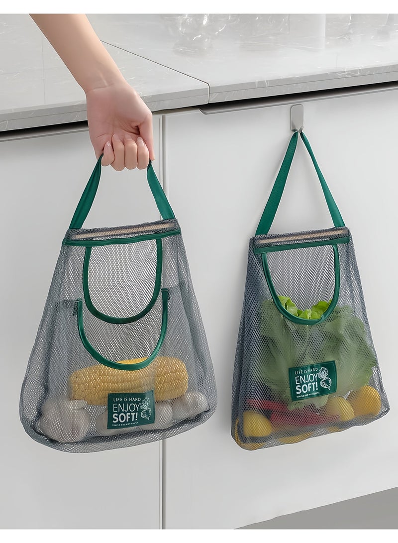 Sisily 4Pcs Fruit and Vegetable Storage Bags, Wall Mounted Breathable Mesh Hanging Produce Bags, Large Capacity Kitchen Organizer For Onions Garlic Potatoes, Home Pantry Storage - Image 4