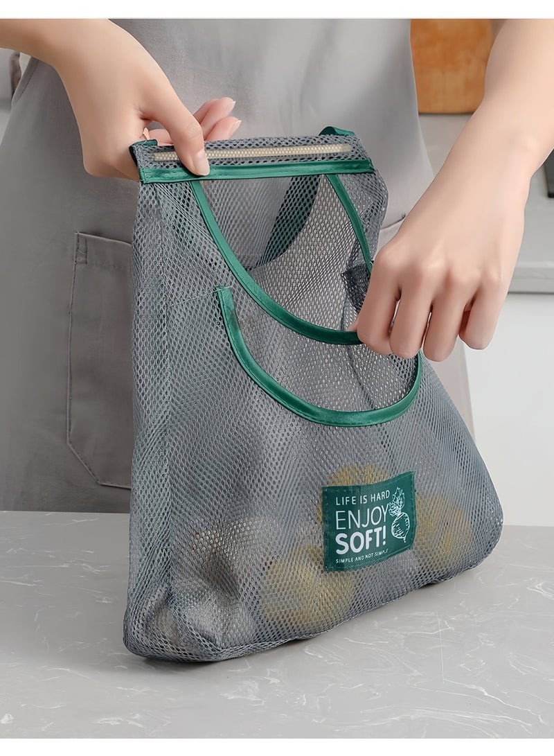Sisily 4Pcs Fruit and Vegetable Storage Bags, Wall Mounted Breathable Mesh Hanging Produce Bags, Large Capacity Kitchen Organizer For Onions Garlic Potatoes, Home Pantry Storage - Image 5