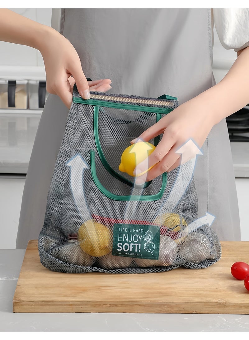 Sisily 4Pcs Fruit and Vegetable Storage Bags, Wall Mounted Breathable Mesh Hanging Produce Bags, Large Capacity Kitchen Organizer For Onions Garlic Potatoes, Home Pantry Storage - Image 3