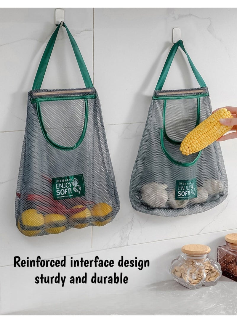 Sisily 4Pcs Fruit and Vegetable Storage Bags, Wall Mounted Breathable Mesh Hanging Produce Bags, Large Capacity Kitchen Organizer For Onions Garlic Potatoes, Home Pantry Storage - Image 2