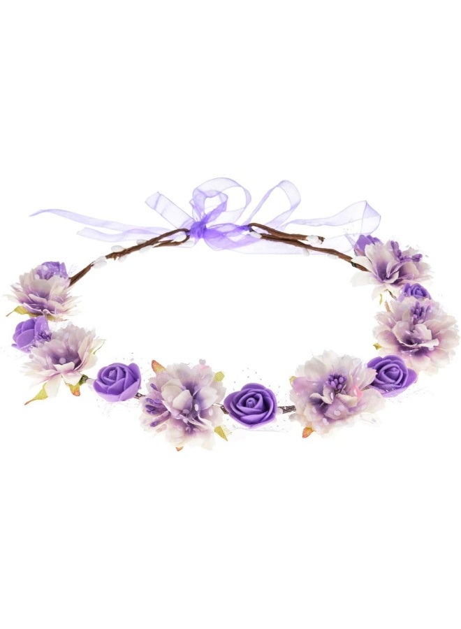 DDazzling Girls Breath Crown Flower Girl crown Floral Headband Wedding Hair Wreath Photo Props (Purple) - Image 1