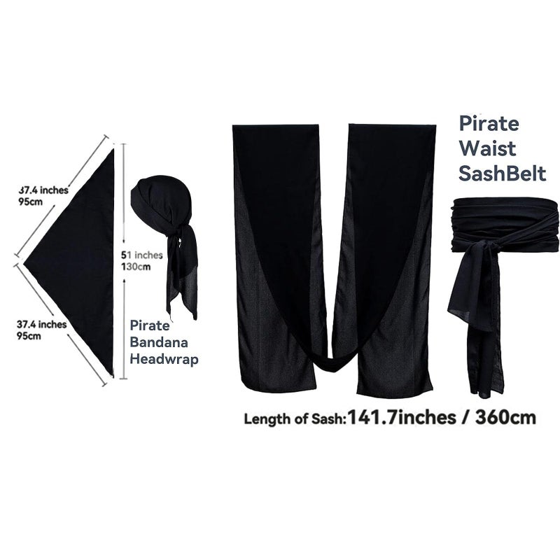 KOTORA Pirate Costume Head Scarf Bandana Hat Waist Sash Medieval Belt Pouch Gold Coin Purse Festival Dress Halloween Accessroy (Black) - Image 3