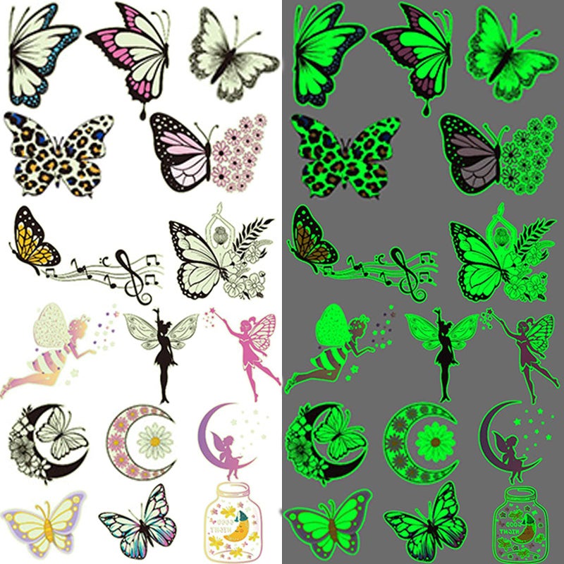 Ooopsiun Luminous Butterfly Temporary Tattoos for Girls  12 Sheets Glow in The Dark Butterfly Stickers Party Favors Decorations for Kids Girls