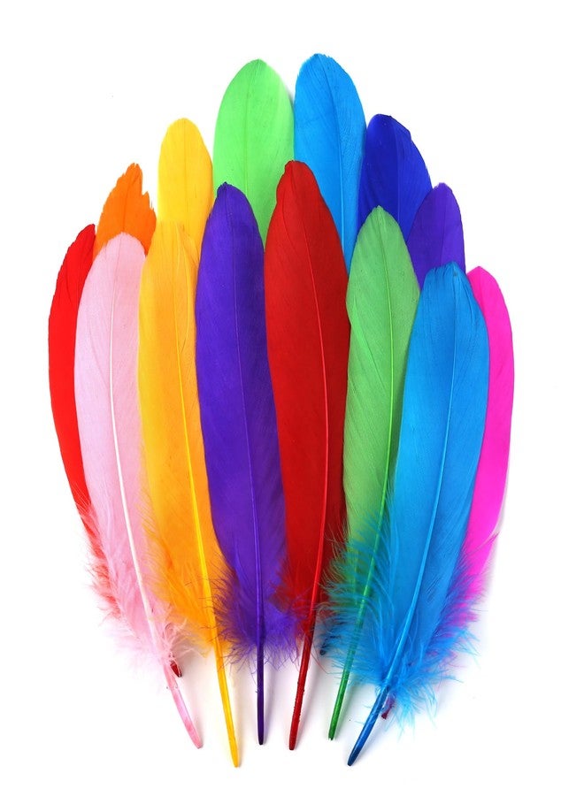 THARAHT 120pcs Mix Colur Goose Feathers Natural bulk 6-8 inch 15-20cm for Crafts DIY Cosplay Wedding Party Halloween Decoration Goose Nagoire Feathers - Image 1