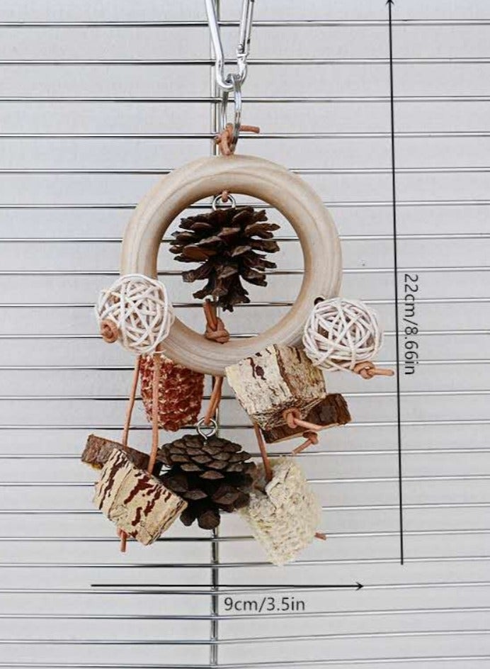 OASIS-TH Pet Bird Swing Logs Nuts Rattan Balls Pine Cones Parrot Wooden Swing Toys for Parakeet Cockatoo Cockatiel  - Image 2