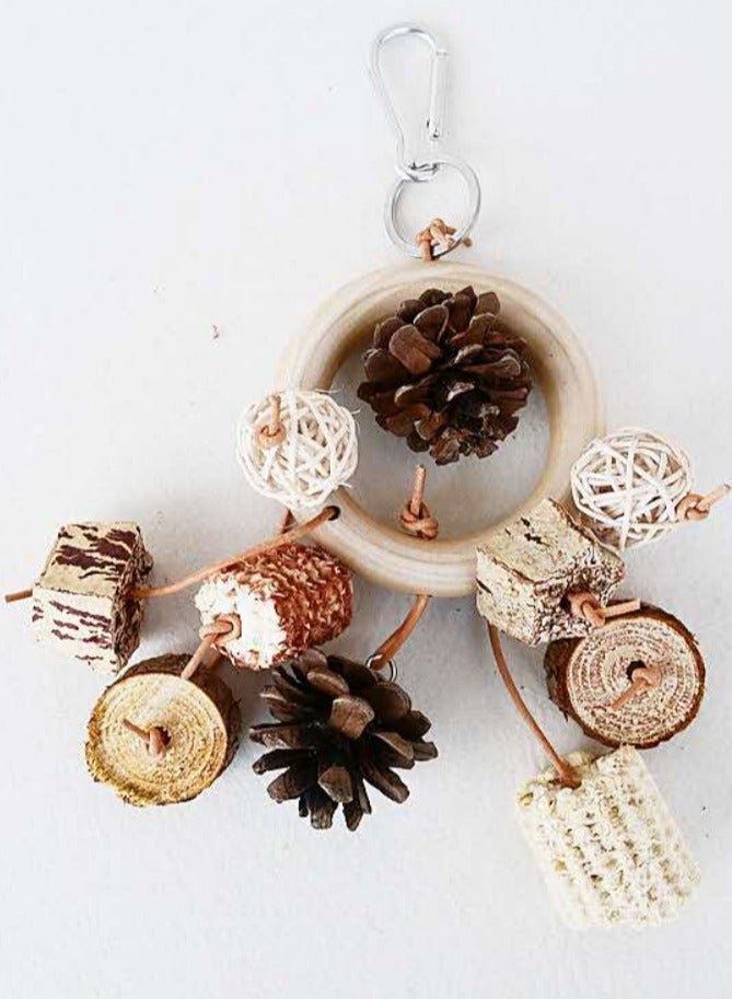OASIS-TH Pet Bird Swing Logs Nuts Rattan Balls Pine Cones Parrot Wooden Swing Toys for Parakeet Cockatoo Cockatiel  - Image 1