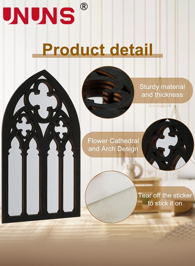 UNUNS 3 قطع ملصقات مرايا قوطية للجدران، بلاط مرايا أكريليك غير قابلة للكسر، مرآة نافذة كاتدرائية قوطية، مرآة باروكية زخرفية للجدران لغرفة النوم، الحمام، غرفة المعيشة، ديكور الجدران المنزلية، أسود - Image 3