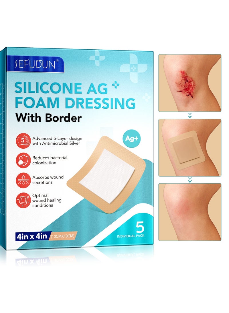 SEFUDUN silicone band-aid foam dressing breathable skin-friendly wound self-adhesive care patch 5 pieces - Image 1
