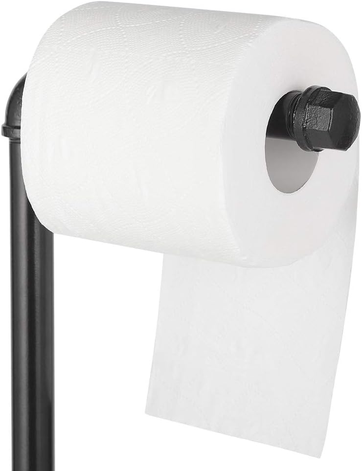 MOOACE Toilet Paper Holder Stand, Industrial Free Standing Bathroom Tissue Paper Roll Dispenser, Black - Image 2